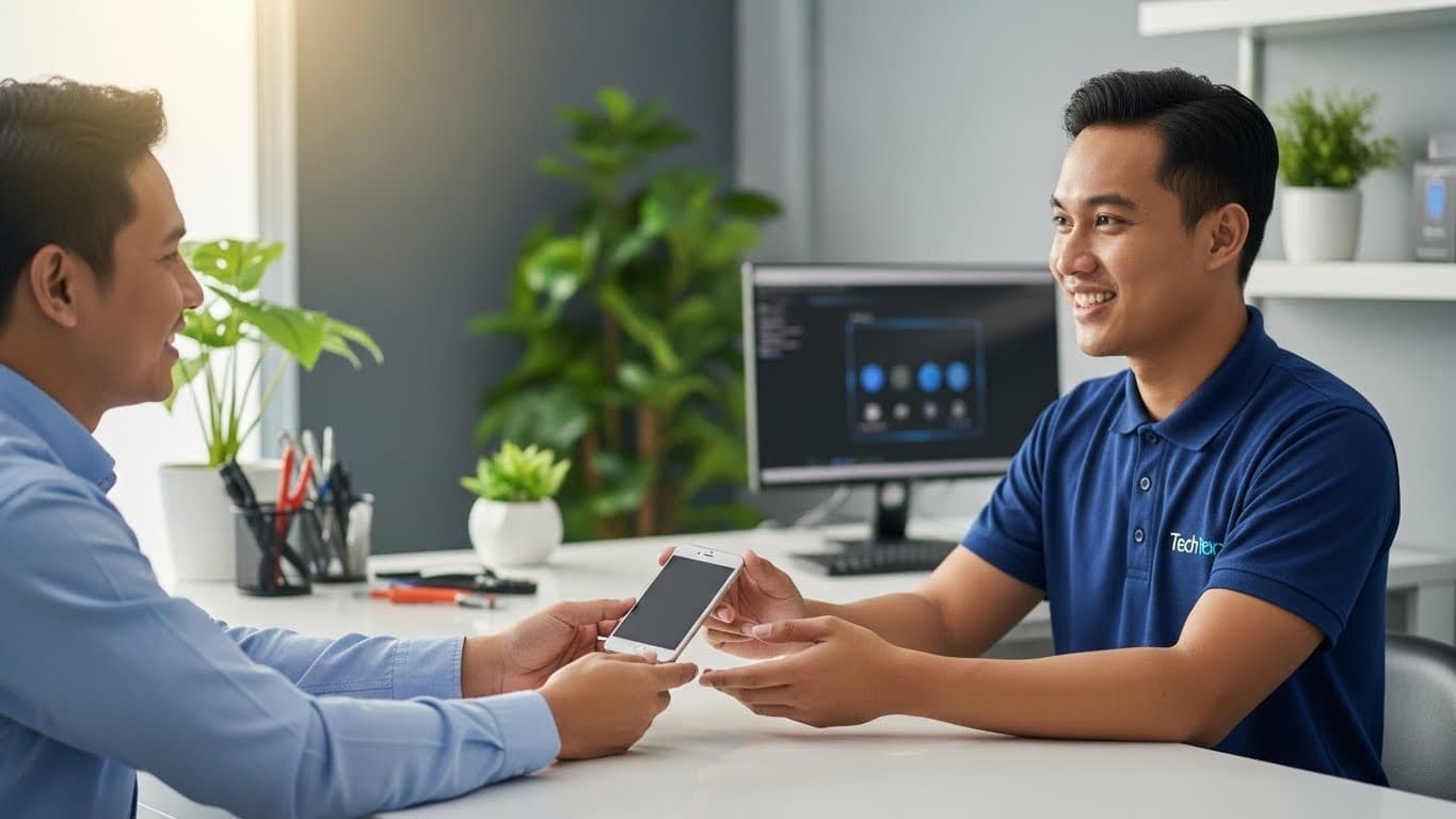 Teknikal pembaikan peranti mudah alih sedang bekerja